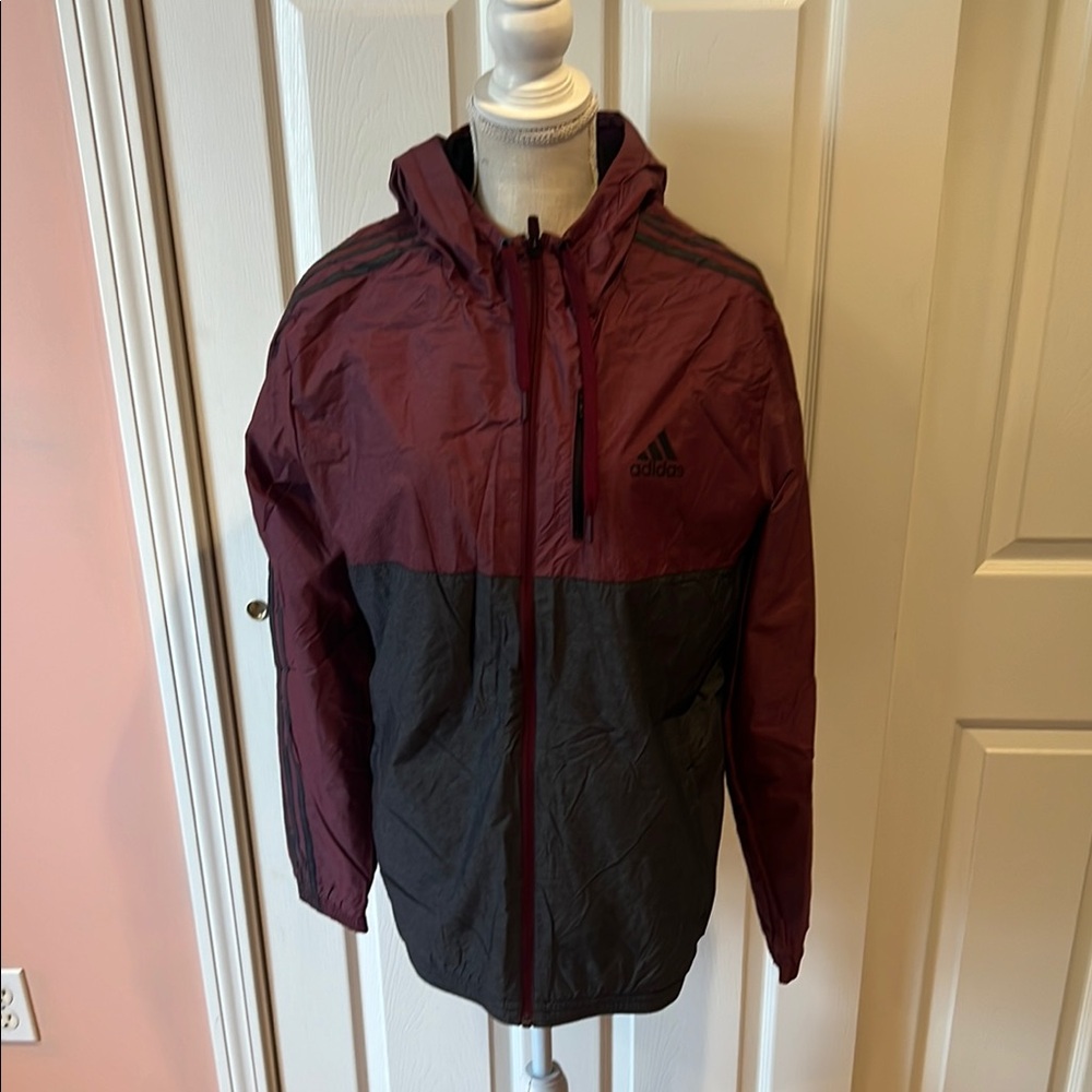 Adidas Burgundy and Grey Windbreaker Jacket